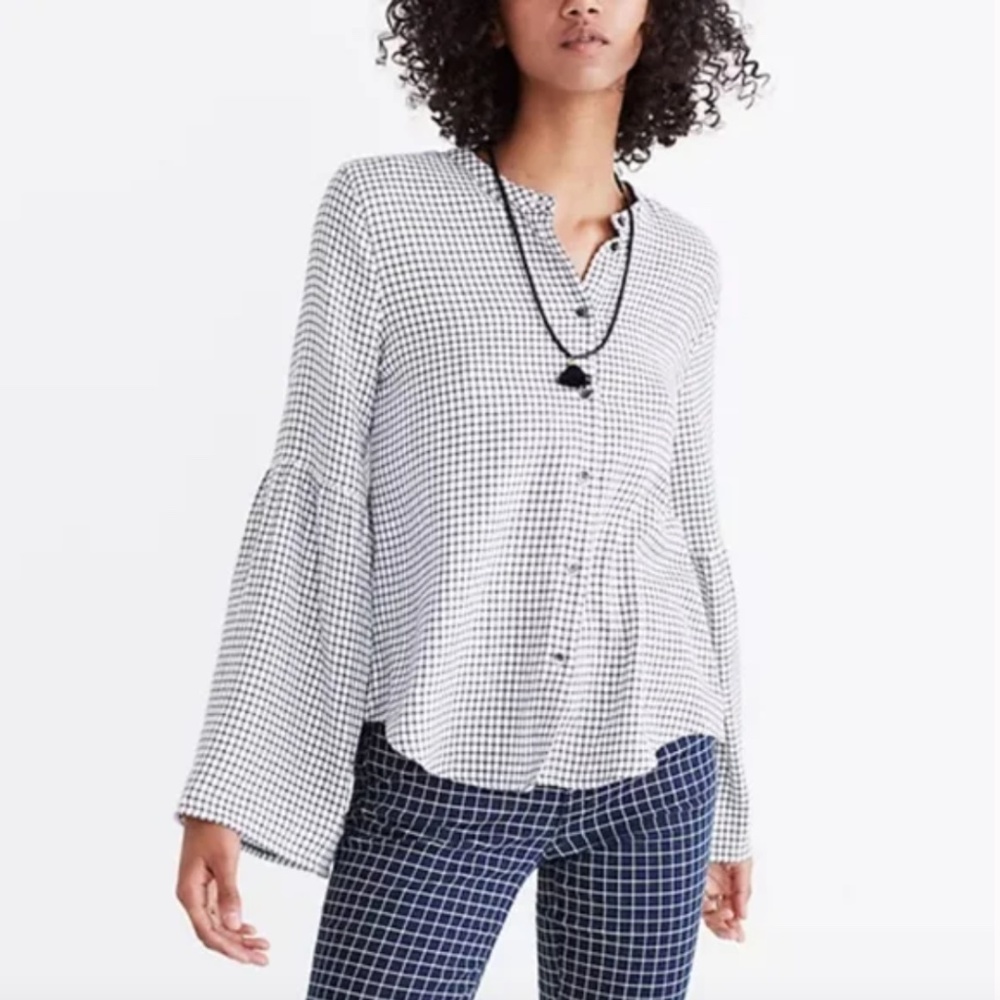 Madewell Bell-Sleeve Button-Down in Windowpane